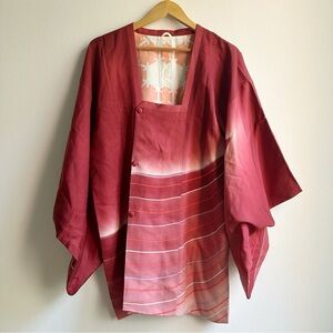 Japanese Red Kimono Jacket Gradient Print One Size